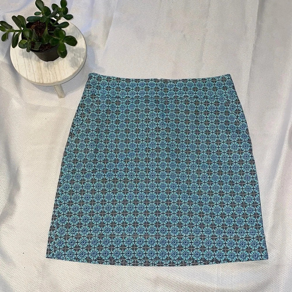 Talbots women’s skirt 10 medium knee blue white pattern stretch casual business - Picture 1 of 7